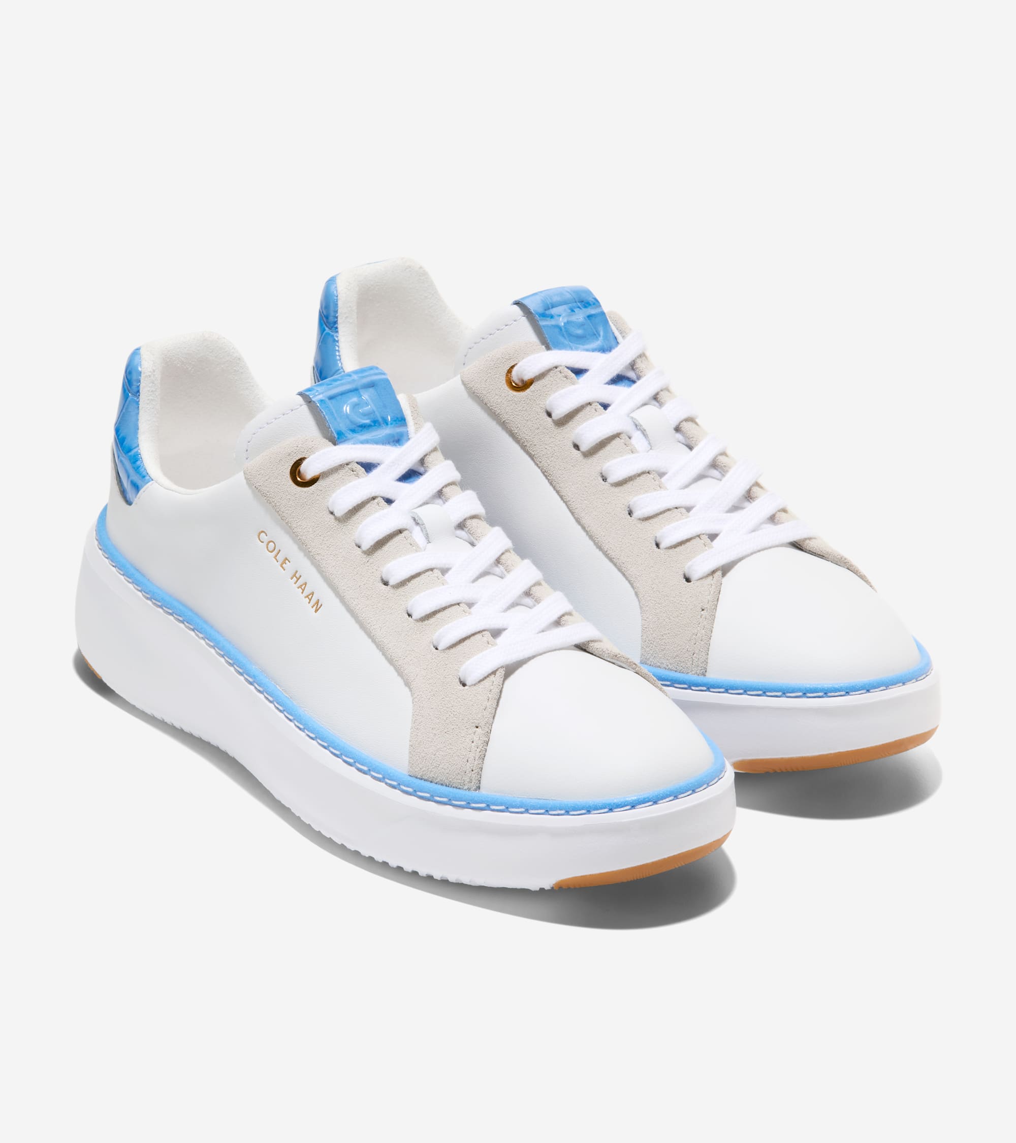 W36232:WHITE LEATHER / AZURE BLUE CROC PRINT LTHR