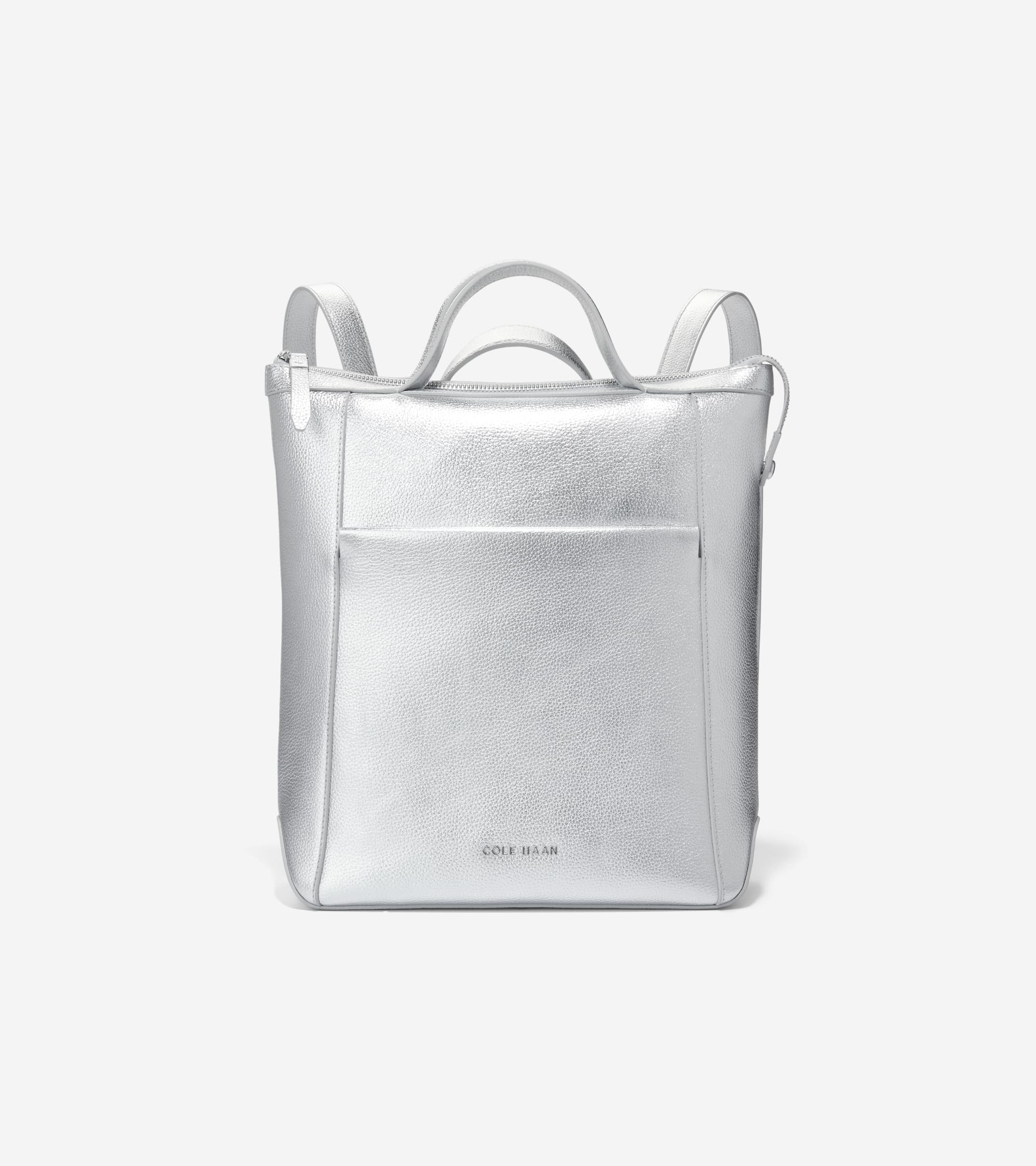 Silver leather clearance backpack