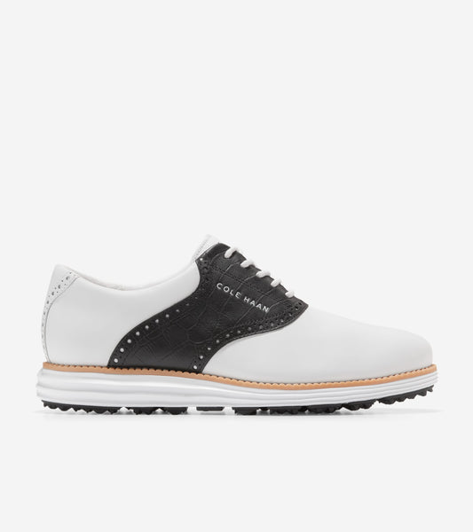 Mens black and white saddle golf shoes sale